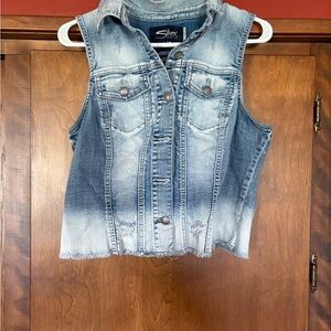 Silver Jeans Light Blue Distressed Denim Vest